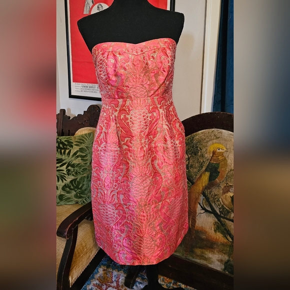 GORGEOUS KATE SPADE BROCADE LIKE NEW STRAPPLESS SZ 4 DRESS - Picture 1 of 9